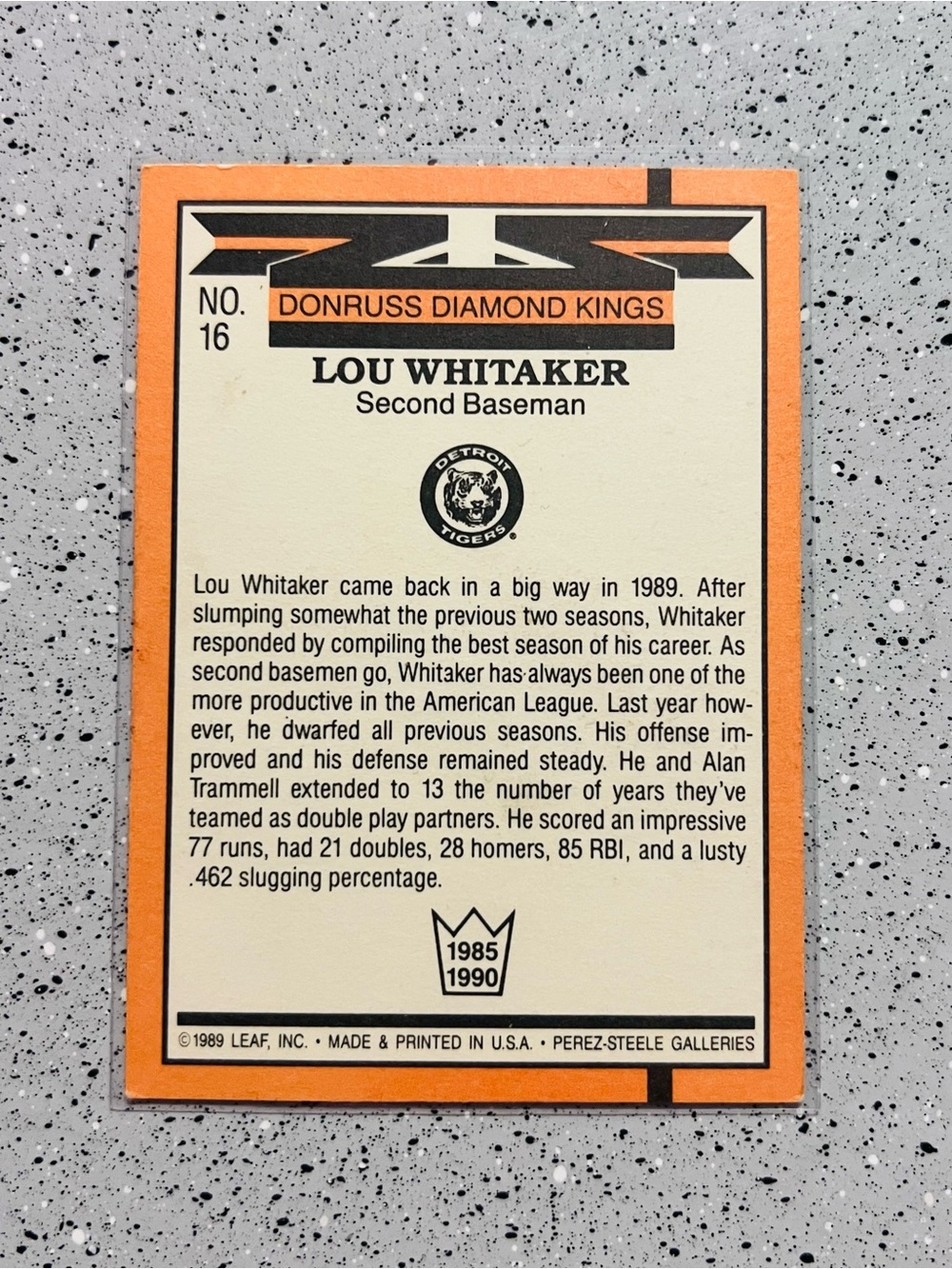 Vintage 1990 Donruss Diamond Kings Lou Whitaker #16 Detroit Tigers MLB Card LP💎 - Picture 4 of 4